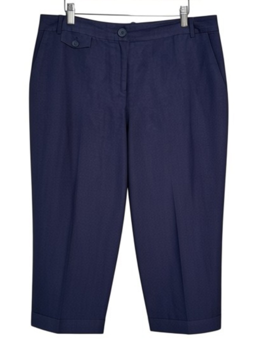 LOFT **Denim Blue Linen Blend Crop Capri Pants Cuffed Hem Womens ‎ 14P Classic